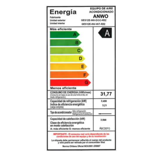 Split Muro 12000 BTUH INVERTER R32 INFINITY ANWO