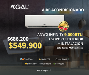 SPLIT MURO INFINITY 9000BTU/h + SOPORTE EXTERIOR + INSTALACIÓN + GARANTÍA 1 AÑO RM