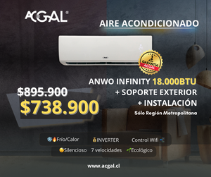SPLIT MURO INFINITY 18000BTU/h + SOPORTE EXTERIOR + INSTALACIÓN + GARANTÍA 1 AÑO RM