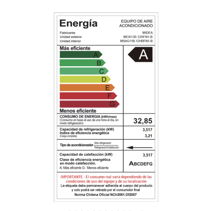 Split Muro 12000 BTUH INVERTER R410a XTREME DURA MIDEA