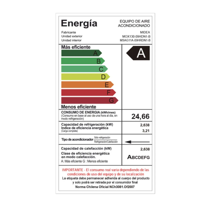 Split Muro 9000 BTUH INVERTER R410a XTREME DURA MIDEA